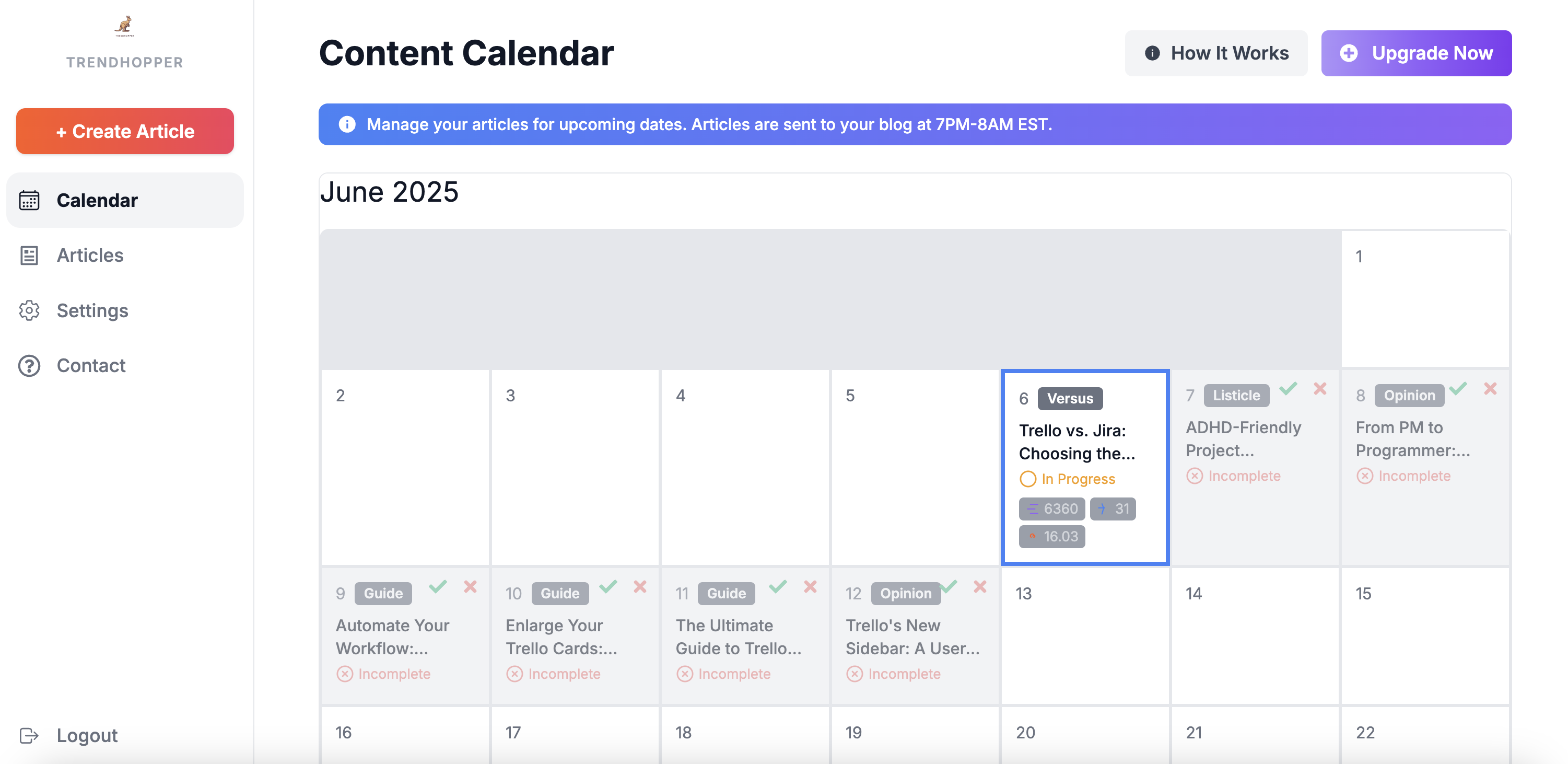 Trendhopper content calendar