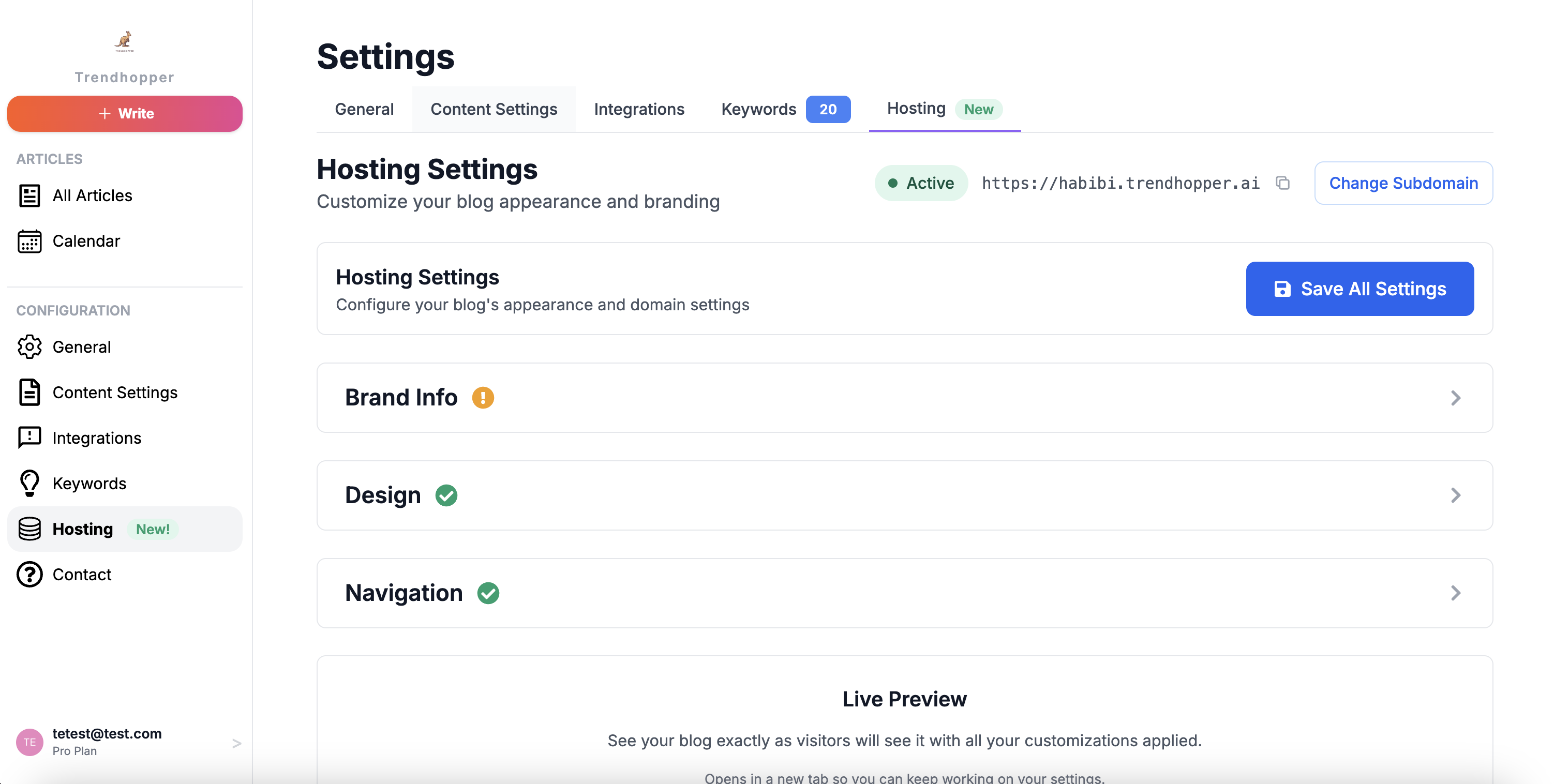 Hosted blog preview