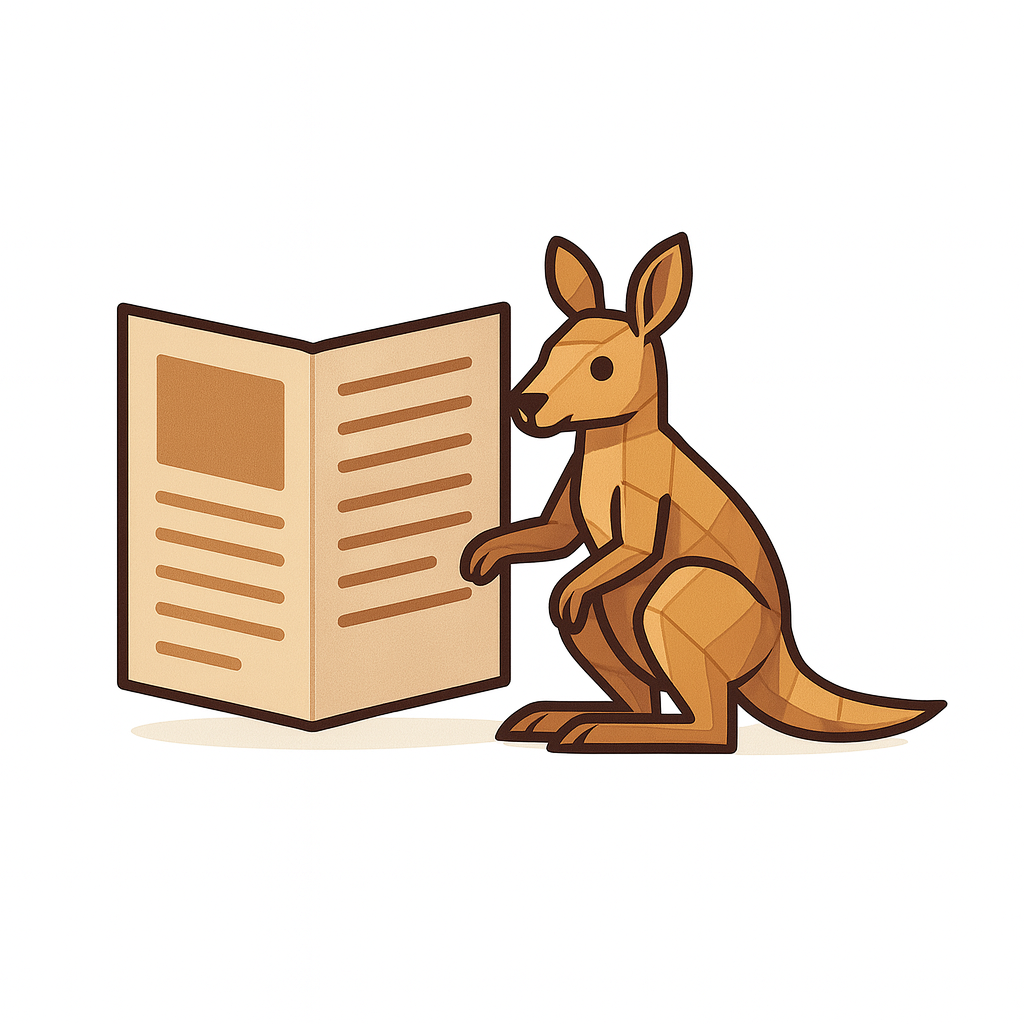 Kangaroo reading — Trendhopper brand illustration