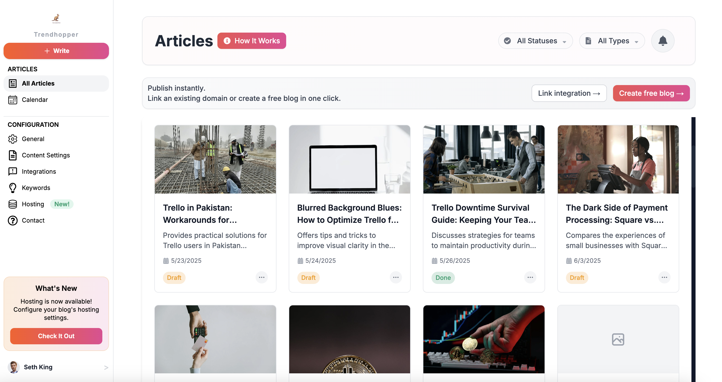 Generated article in the Trendhopper editor